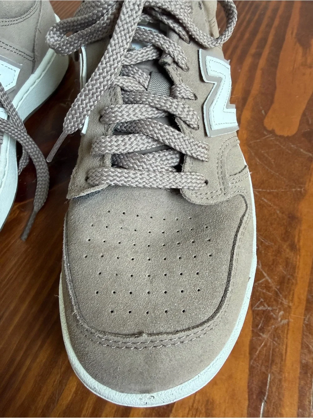 New Balance Taupe Suede Low-Top Sneakers with White N Logo